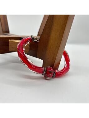 Lampwork Red Swirl Glass Bead Artisan Bracelet Cuff
